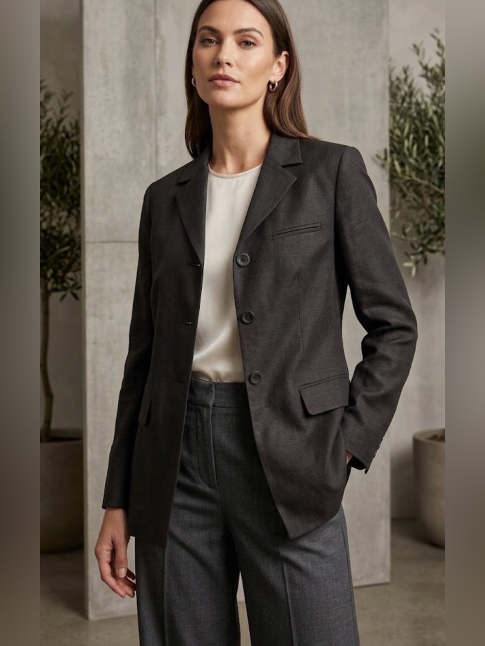 Women's Dark Gray Tailored Blazer - Classic Professional Jacket